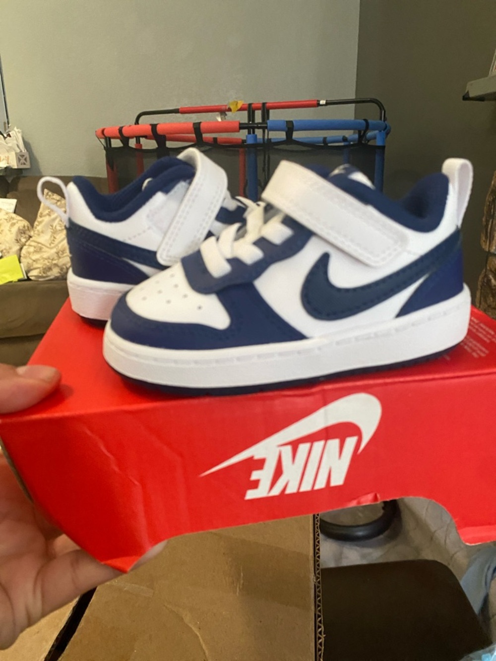 Nike Kids Navy and White court Borough Sneakers